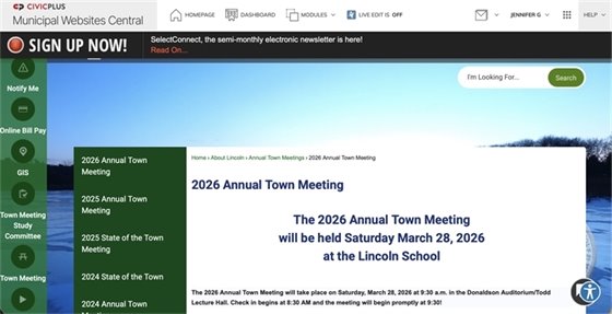 Image of the Town Meeting page on www.lincolntown.org.