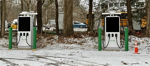 Level 3 EV chargers installed at the resident parking lot.